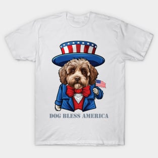 Funny 4th of July Lagotto Romagnolo Dog Bless America T-Shirt